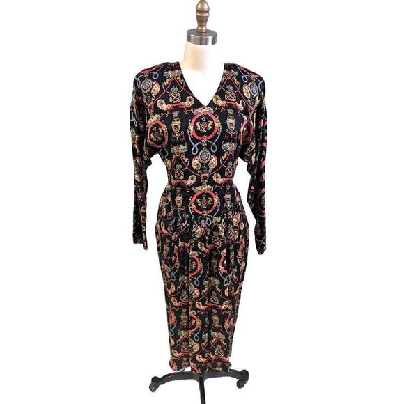 VTG Dennis Goldsmith Batwing Dress Ultra 80s 100% Silk Sz 10 /M NWOT Goldbergs - Picture 1 of 9